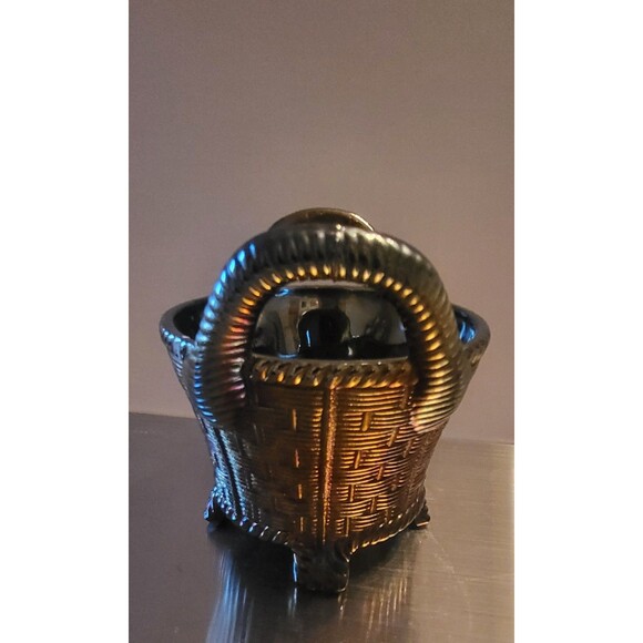 Gorgeous Northwoods Amythest Carnival Glass Basket - Picture 3 of 7